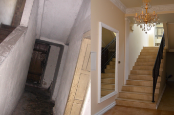 Po prawej stronie: Odrestaurowane schody w Ratuszu, 2014 rok